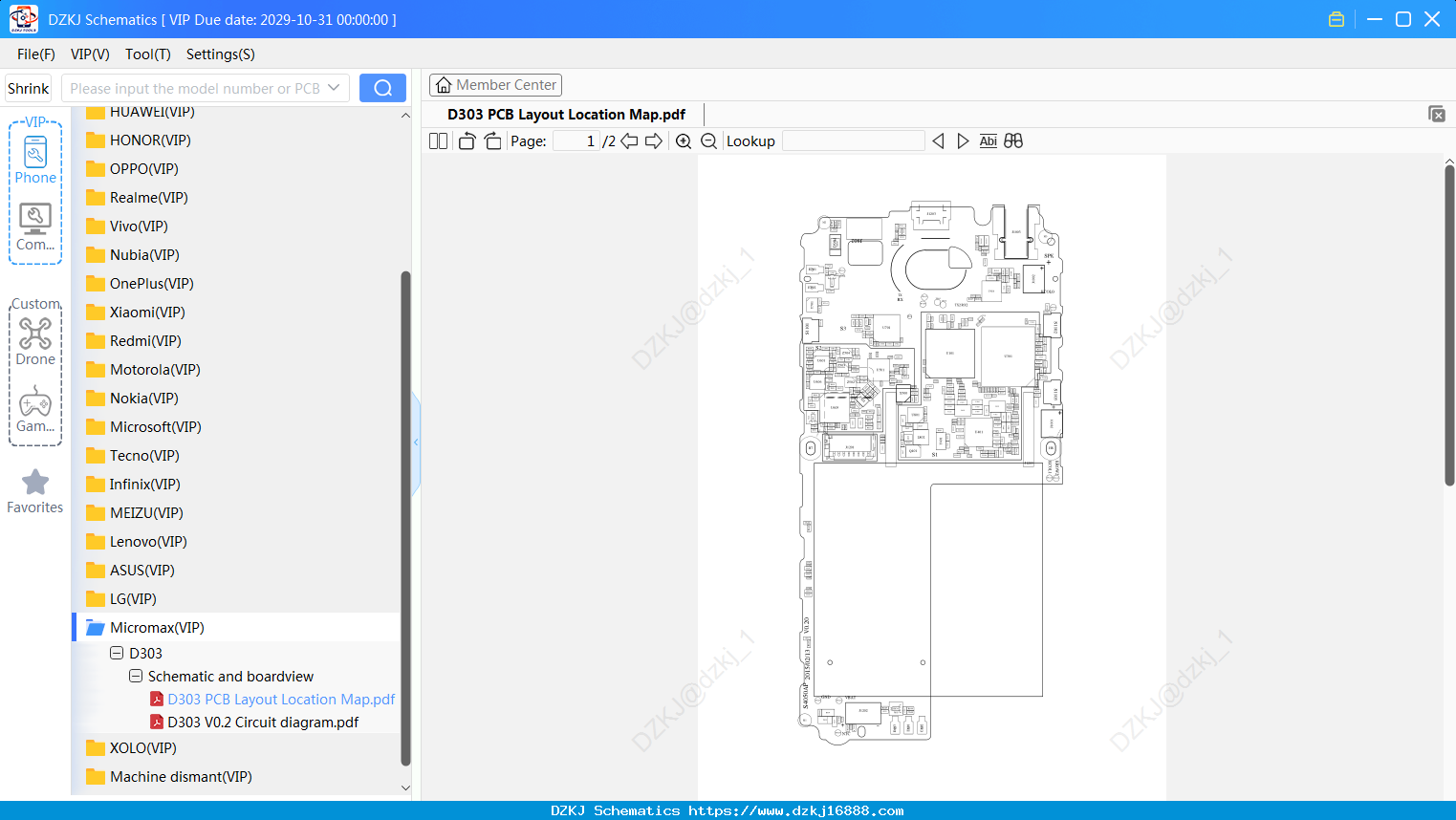 Micromax D303 PCB Layout Location Map